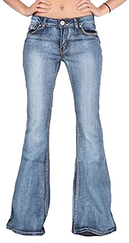 GUOCU Slitna jeans med utsvängda ben för damer, smala stretchiga jeans med fransar, klassiska avslappnade bootcut-jeans, dambyxor i vintagestil, denimbyxor, O, L