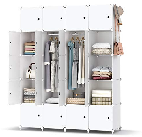 HOMIDEC Portable Wardrobe Foldable Closet with 20 Compartments, Combination Armoire Modular Cabinet Clothes Storage Organizer Shelf with Clothes Hanging Rails for Bedroom