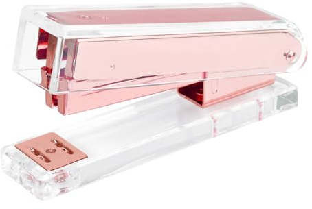 Easy Press Grapadora de Oficina, Acrílico Transparente, Diseño Ergonómico, Accesorio de Escritorio para el Hogar, la Oficina o la Escuela (Oro Rosa)