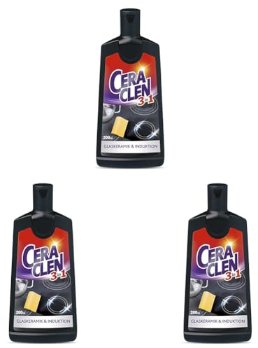 Ceraclen Reiniger & Pfleger für Glaskeramik- und Induktionskochfeld sowie Edelstahl – Reinigung, Glanz & Pflege – 1 x 200 ml (Packung mit 3)