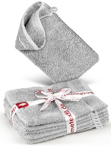 DecoHomeTextil Handtuch-Set 6 Waschlappen 15 x 21 cm in Hellgrau aus 100% Baumwolle, hochwertig, kuschelweich und saugstark