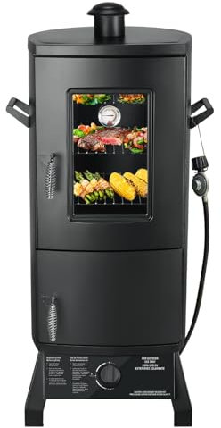 Propanrökare, vertikal rökare med tre avtagbara hyllor, utomhusgrillar och rökare med termometer för grill, bakgård, svart ..