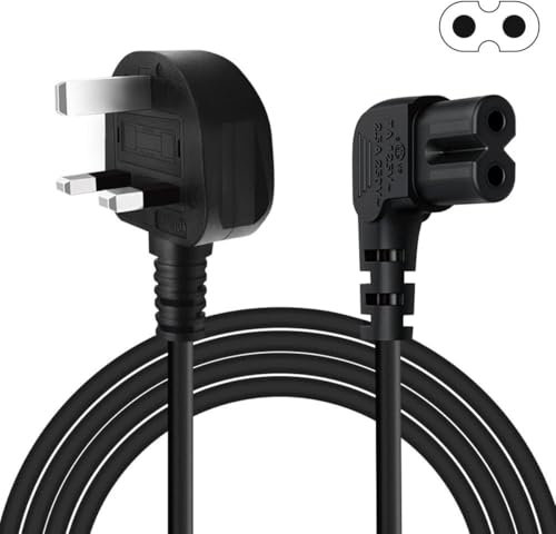 3M Figure 8 Power Lead for Samsumg TV, 2 Pin 90 Degree Right Angle IEC C7 Power Cable UK Plug Compatible with Samsung/Lg/Sony/Panasonic/Hisense/Sharp TV-Black