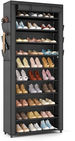 Vicye Étagère à Chaussures 11 Niveaux en Tissu avec Couverture en Tissu Anti-poussière, Grande Capacité pour 36-41 Paires, Armoire Chaussures Tissu Idéal pour Entrée, Salon, Couloir, Noir