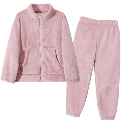 Valcatch Kids Fuzzy Flannel Tracksuit Sweatsuit, Age 6-7 Years, Pink