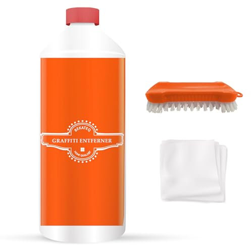 Graffiti-Entferner Reinigungsset 0,75l + Bürste + Vliestuch - Sprühlacke Graffiti Filzstift Farbe Lack Entferner geruchsmild schnell und gründlich - Abbeizer, Lackentferner - BEKATEQ LS-717
