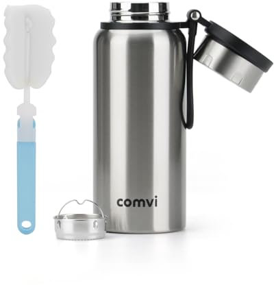 Maqash Vacuum Flask for hot Drink 1Liter (12 Hrs hot and Cold)- 100% BPA Free Stainless Steel Insulated Flasks - Water Bottle 1L - Silver