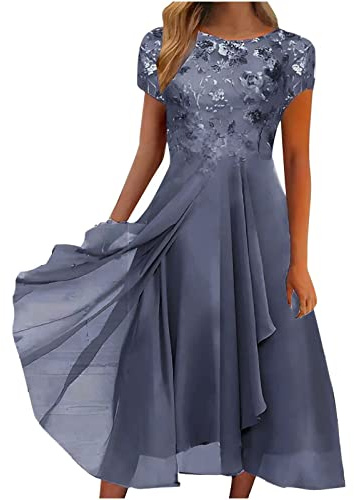 Vestidos De Fiesta Mujer Elegantes Boho Ropa Mujer Verano 2025 Vestido Elegante Manga Corta De Graduación Coctel Ropa Fiesta Primavera Algodon Prom Dress(Gris,3XL)