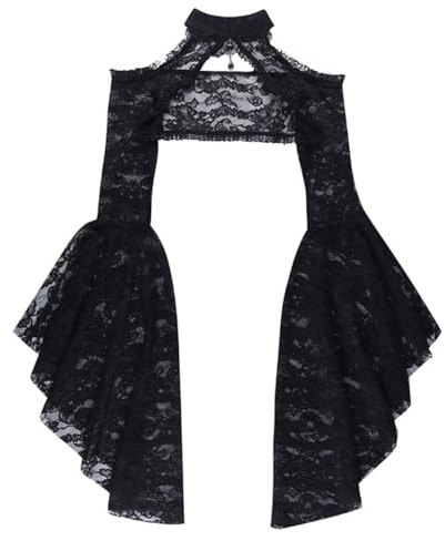 CHILIRIA Corsetto gotico Top Bolero in Pizzo Coprispalle Y2k Mesh Punk Crop Top Halloween Vampiro Cosplay Dress Cover Ups Nero, Nero , S