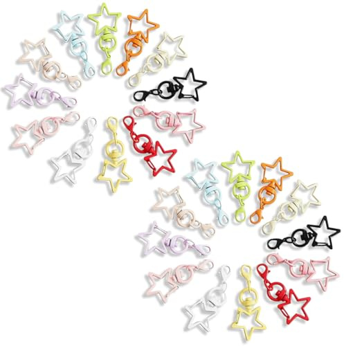 JYNXOR 24 pezzi Portachiavi Colorati,Moschettone porta chiave,Moschettoni in Metallo Forma di Stella,12 Colori Ganci a Scatto Girevoli Moschettone Chela per Decorazione Borse Fai da Te