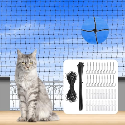 AEMCHDM Premium Cat Net for Balcony, 4 x 3 m Cat Protection Net, Reinforced Cat Net, for Securing Balconies, Patios, Windows, Doors, Cat Protection Net Made of Nylon Multifilament