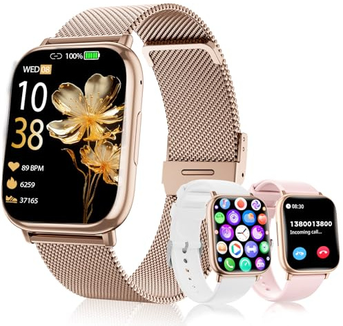 Miecgth Smartwatch Damen 1.83 HD Voll Touchscreen Uhr mit Telefonfunktion Fitness Tracker 120+ Sportmodi Herzfrequenz SpO2 Blutdruckmessung IP68 Schlafmonitor Smart Watch für iOS Android (Rose Gold)