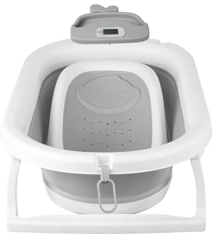 Piscina infantil de PP + PTE antideslizante bañera plegable para bebés que ahorra espacio para recién nacidos (hoja) 43 x 18 x 86 cm - gris