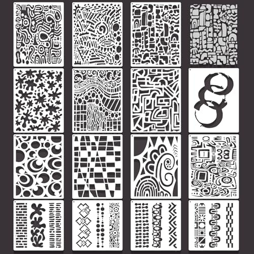 MWOOT Geometric Stencils for Painting, Abstract Texture Stencils for Crafts Reusable, Stencil for Mixed Media Art Design, DIY Drawing Templates for Wood Canvas Scrapbook Wall Wood Home Decor