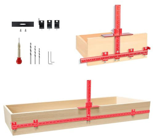 44 & 16 Max Cabinet Hardware Jig Kit, Cabinet Handle Jig and Auto Center Punch, Aluminum Alloy Cabinet Handle Template Drill Guide, Cabinet Pull Jig for Long Handles/Knobs/Pulls, Drawer/Door