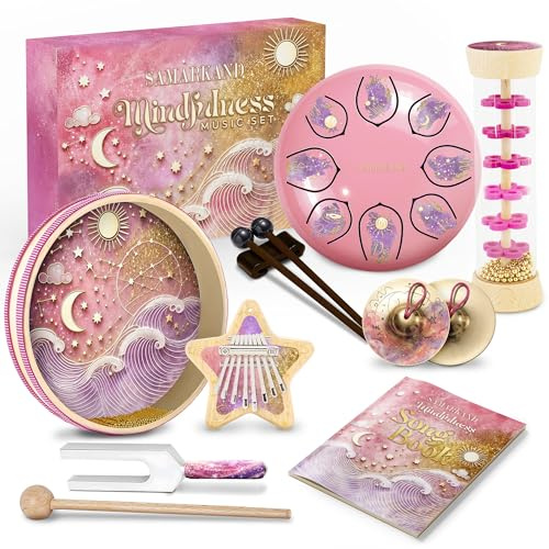 Instrument De Musique Bebe Montessori – Kalimba, Tambour Handpan, Bâton, Tambour Océanique – Sons Apaisants pour Éveil Sensoriel, Relaxation Et Motricité – Cadeau Instrument Musique Enfant 3+ Ans
