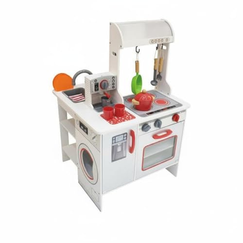 MotiveTech Cuisine Enfant Bois Jeu Cuisine Jouet Cuisine Dînette Cuisinière Évier Four Réfrigérateur avec Table de Cuisson et Four Factice Favorise Les