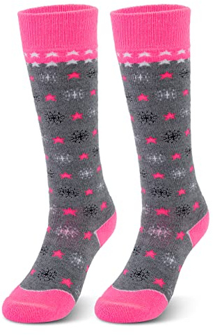 Kids Skiing Socks Full Terry Lightweight Ski Socks Kids Warm Wool Snow Ski Socks Girls Ski Socks Kids Wool Socks Winter, Blizzard Pink, 9-12 Years