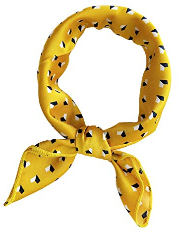 Frauen-Schal-Multifunktions-Seidenschals Satin-kleine quadratische Tücher dünne Retro-Haar-Riegel Griff Tasche Band Bandanas Damen Büro Nickituch (Small Square Gelb)