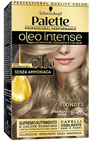 Schwarzkopf, Palette Oleo Intense, Colorazione Permanente con Olio, Tinta per Capelli, Crema Colorante Senza Ammoniaca, Copertura dei Capelli Bianchi, Tonalità 8-05 Biondo Beige