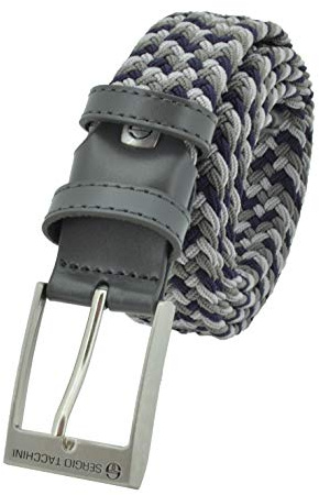Sergio Tacchini Cinturón Elástico Trenzado para Hombre y Mujer, con Detalles de Piel Auténtica, Caja de Regalo