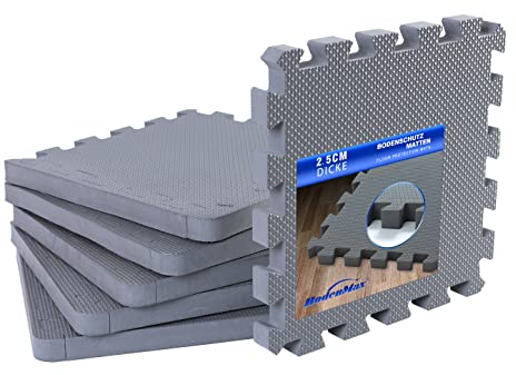 Tappetini Fitness a Puzzle 32x32x2,5cm in EVA | Set da 6 pezzi (0,61 m²) | Pavimento Palestra Antiscivolo Extra Spesso | Grigio