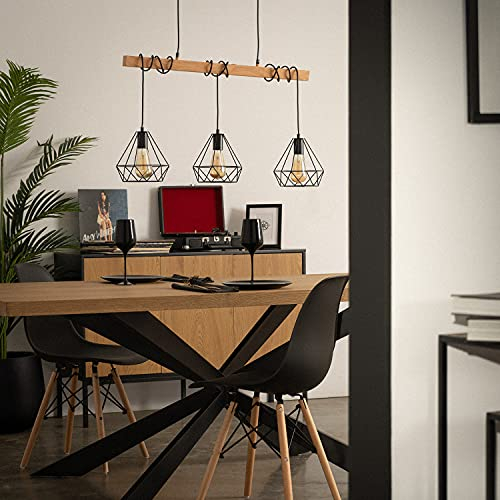 LEDKIA LIGHTING - Lámpara Colgante Sardo 3 Focos | Estilo Industrial Retro | Compatible con Bombillas E27 | Altura Regulable | IP20 para Interiores, Negro, Metal