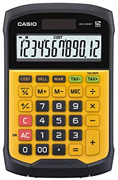 Casio WM-320MT - Calculadora básica (12 dígitos, resistente a polvo), color amarillo y negro