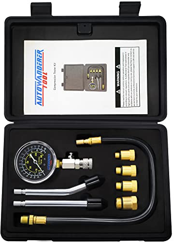 AutoWanderer Tool Engine Compression Tester Automotive, 8Pcs Fuel Pressure Gauge Set with Adapter for Small Engines, Cylinder Leak Down Tester for Petrol Gas Engine