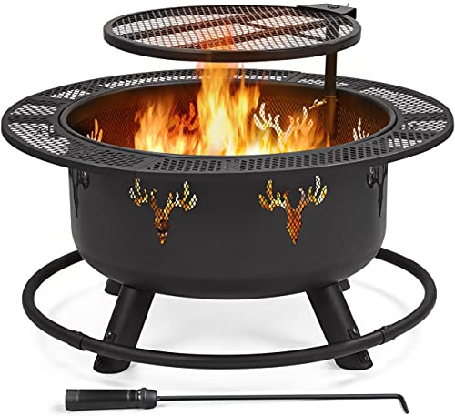 Yaheetech Outdoor Large Fire Pit for BBQ with 360° Swivel Grate, Black