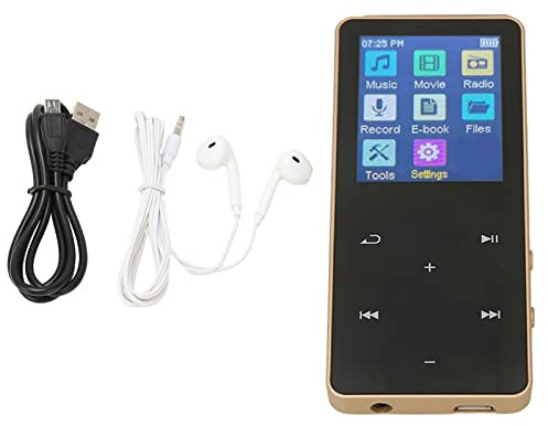 Reproductor MP3 MP4, Reproductor de Música Bluetooth con Pantalla Táctil de 1,8 Pulgadas, Reproductor MP3 Portátil HiFi sin Pérdidas con Altavoz para Correr Deportes, Expansión (Oro)