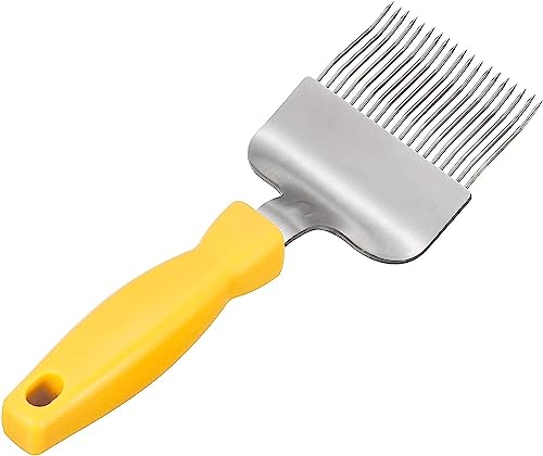 LATRAT Entdeckelungsgabel Edelstahl Imkereiausrüstung Zubehör, Edelstahl Zinken Entdeckelungsgabel Imkerei Werkzeug mit Plastikgriff, Gelb