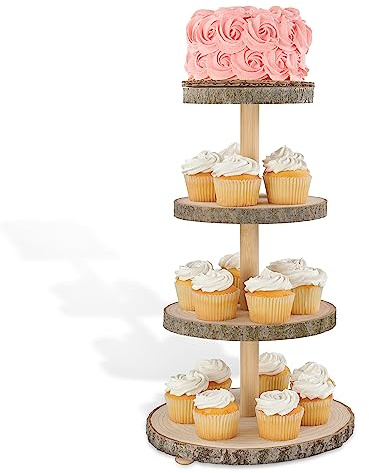 7Penn Wooden Cupcake Stand Rustic Dessert Table Display Set - 4 Tiered Tray Stand Decor for Cake, Cupcakes, Cookies, Crafts - Tabletop Boho Display Shelf for Weddings, Vendor Fair, High Tea, Birthday