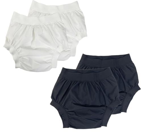 AQX Stoffwindelüberzüge für Erwachsene, wiederverwendbar, wasserdicht, Unterwäsche bei Inkontinenz, auslaufsicher, hohe Taille, Kunststoffhosen, 4 Stück (Schwarz und Weiß, Größe 2XL)