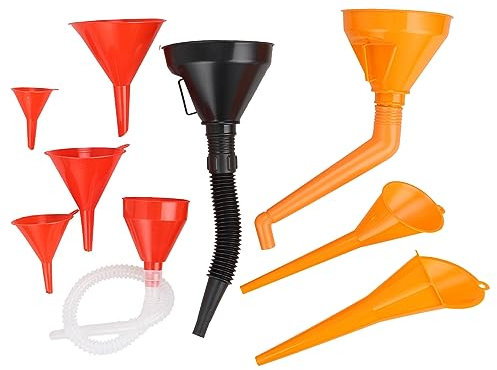 VIDETOL 9 Stück Trichter Set, Trichter mit Schlauch und Sieb, Flexibler Einfülltrichter für Auto, Haushalt und Werkstatt