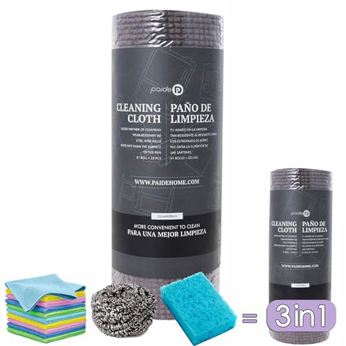 PAIDE P Estropajo de Cocina para Limpieza del Menaje del Hogar. Paño de Cocina Desechable y Reutilizable con Función de Estropajo de Acero. Paño de Limpieza No daña la Superficie. (1)