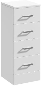 Balterley Bathroom Storage Cabinet, 4 Drawers Chrome Handles Slim Bathroom Storage Unit, Freestanding Unit, Tall Narrow Cupboard Toilet Cabinet, Cabinets for Bathrooms - 300 x 300 x 766mm (White)