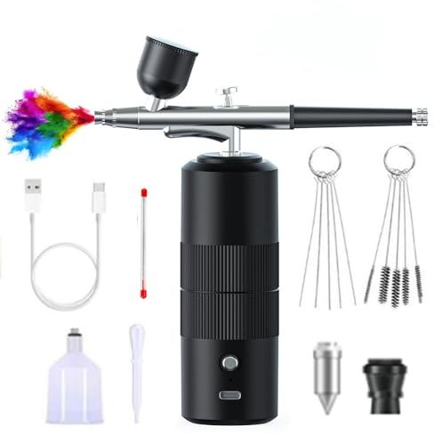 XIEANDKONG Airbrush Set, Dual-Action Airbrushpistole mit Kompressor, 36PSI Portable Air Brush Set für Make-up Kunst Handwerk Kuchen Tattoo Modell Dekoration Nageldesign mit 0,3 mm Düse (Black-A05)