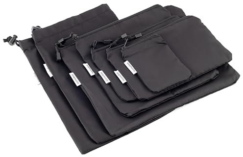 HomeBee® 7-teiliges Koffer Packbeutel Set - 7x Schuhbeutel und Wäschebeutel - Reise-Packtaschen - Organizer-Beutel für Rucksäcke - Schwarz