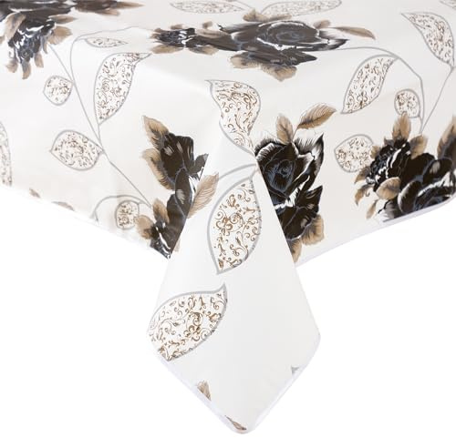 texpot Vaxduk 140 x 180 cm oval med blommor, tvättbar med fåll, polyester, trädgårdsduk