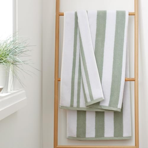 Bianca Reversible Stripe 70x120cm Cotton Jacquard Bath Towel Sage Green