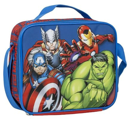 Portamerienda termica degli Avengers - colore blu - 21,5 x 8,5 x 19 cm - realizzato in poliestere - zaino piccolo con chiusura a cerniera e manico regolabile - prodotto originale progettato in Spagna,