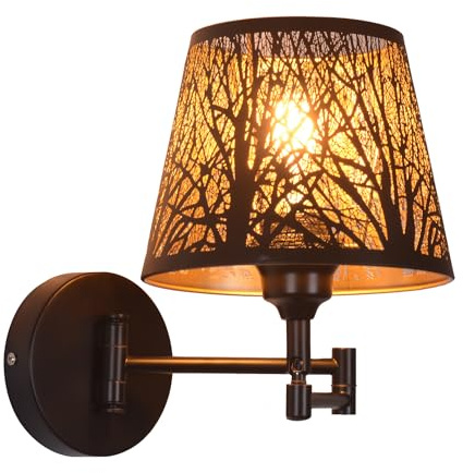 AIRTWESD Nero metallo Appliques da comodino LED Applique da parete a braccio girevole Applique di Paralume E27 Lampada da parete interno (senza lampadina)