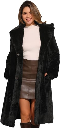 Allegra K Donna Cappotto Pelliccia Sintetica Cappotti Lungo Invernale Giacca Elegante Lana Nero M