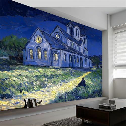Générique Papier Peint Intissé Peinture à L'Huile Architecture Église Champs Murale, Peinture à L'Huile Décoration Murale Poster Tableaux Muraux, 450 x 315 cm (L x H) Murale Photo pour Chambre Salon