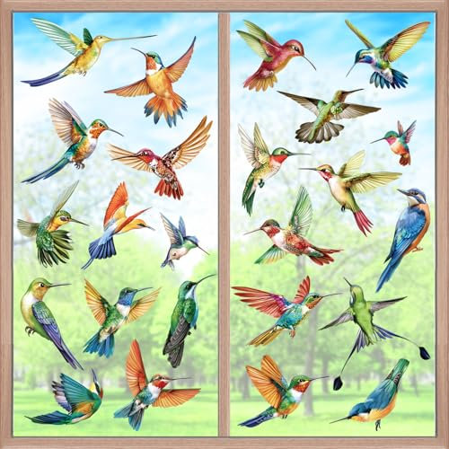decalmile 25 pcs Summer Hummingbird Double Sided Window Stickers for Glass Spring Bird Alert Window Clings Anti-Collision Window Decal Stickers
