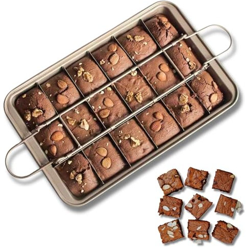 OlBuWa Mini Brownie Backform, Antihaftbeschichtete Kuchenform Brownie mit Trennwänden, Antihaftbeschichtete Brownie-Pfanne für Professionelle Scheiben, für 18 Vorgeschnittene Brownies, Karbonstahl