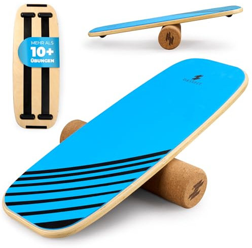 Dessfit Balance Board Holz Rutschfest mit Kork Rolle | Balance Board Kinder & Erwachsene | Gleichgewichtstrainer | Balance Training Equipment | Balance Trainer | Wackelbrett Physiotherapie Zubehör