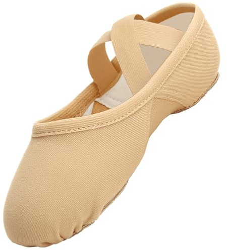 GroYolan Ballet Shoes for Girls Women Stretchy Ballerina Dance Slippers with Mesh, Split Sole Ballet Flats for Yoga Gymnastics Performance Beige