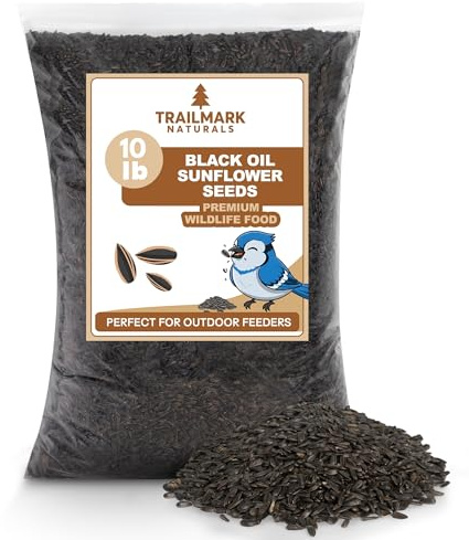TRAILMARK NATURALS - Semi di girasole olio nero da 4,5 kg per uccelli – Premium Wildlife Food – Non – OGM – coltivati negli Stati Uniti – Semi di girasole olio nero per animali selvatici e mangiatoie